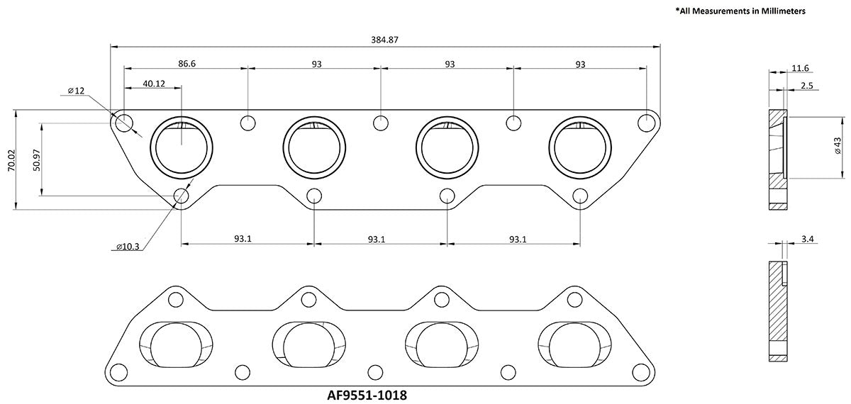 Mitsubishi Evo Header Flange Only Stainless Steel 43mm Port AF9551-1018SS - Aeroflow