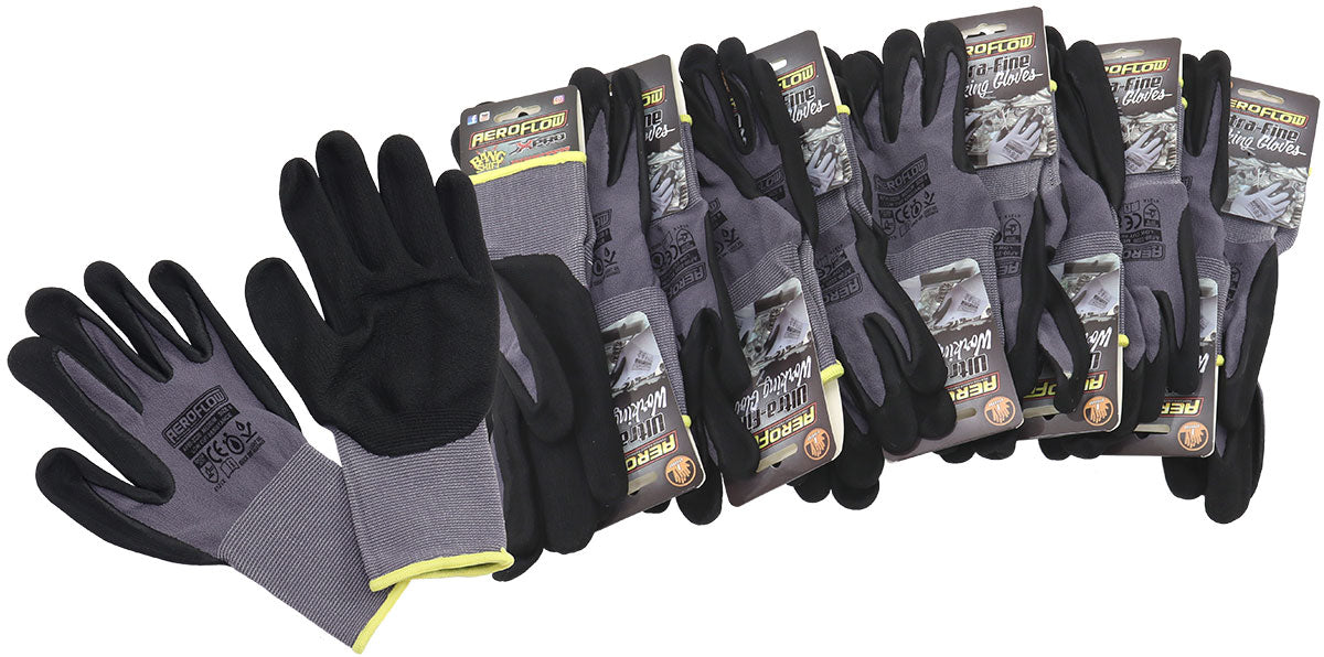 Mechanic Gloves Medium Nitrilefoam 12 Pairs Black Work Shop AF98-2220-12 - Aeroflow