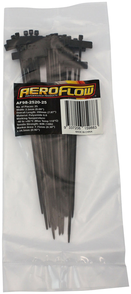 Marker Cable Ties 2.5mm x 200mm25 Pack White Zip Tie PA66 AF98-2520-25 - Aeroflow