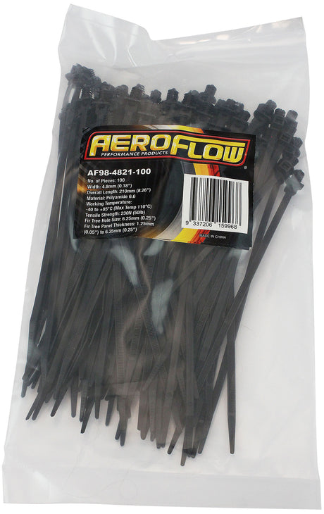 Fir Tree Cable Tie 4.8 x 210mm Fixed 100 Pack Black Zip Ties AF98-4821-100 - Aeroflow