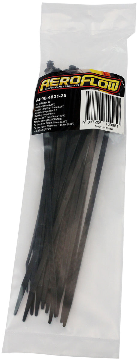 Fir Tree Cable Tie 4.8 x 210mm Fixed 25 Pack Black Zip Ties AF98-4821-25 - Aeroflow