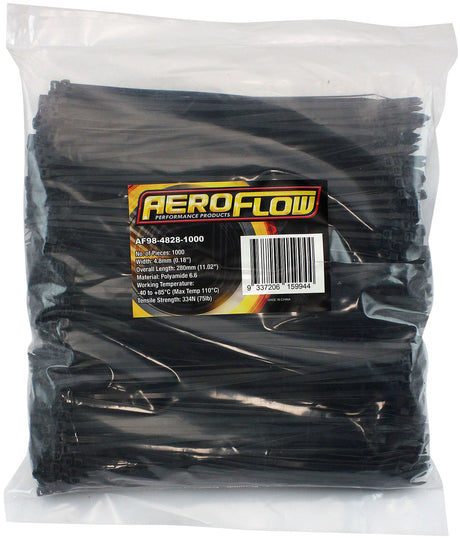 Heavy Duty Cable Tie 4.8 x 280mm1000 Pack Black Zip Ties PA66 AF98-4828-1000 - Aeroflow