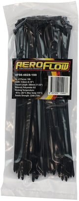 Heavy Duty Cable Tie 4.8 x 280mm100 Pack Black Zip Ties PA66 AF98-4828-100 - Aeroflow
