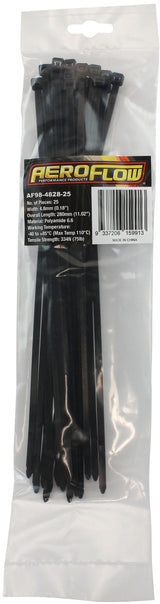Heavy Duty Cable Tie 4.8 x 280mm25 Pack Black Zip Ties PA66 AF98-4828-25 - Aeroflow