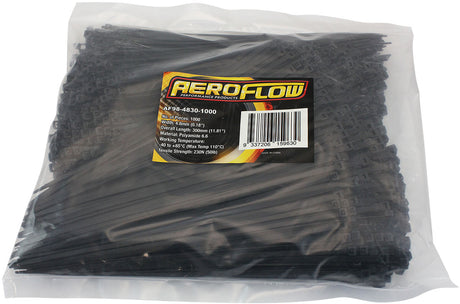 Cable Ties 4.8mm x 300mm 1000 Pack Black Zip Tie PA66 AF98-4830-1000 - Aeroflow