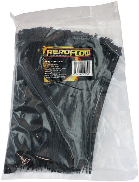 High Temp Cable Ties 4.8 x 380mm1000 Pack Black Zip Tie PA46 AF98-4838-1000 - Aeroflow