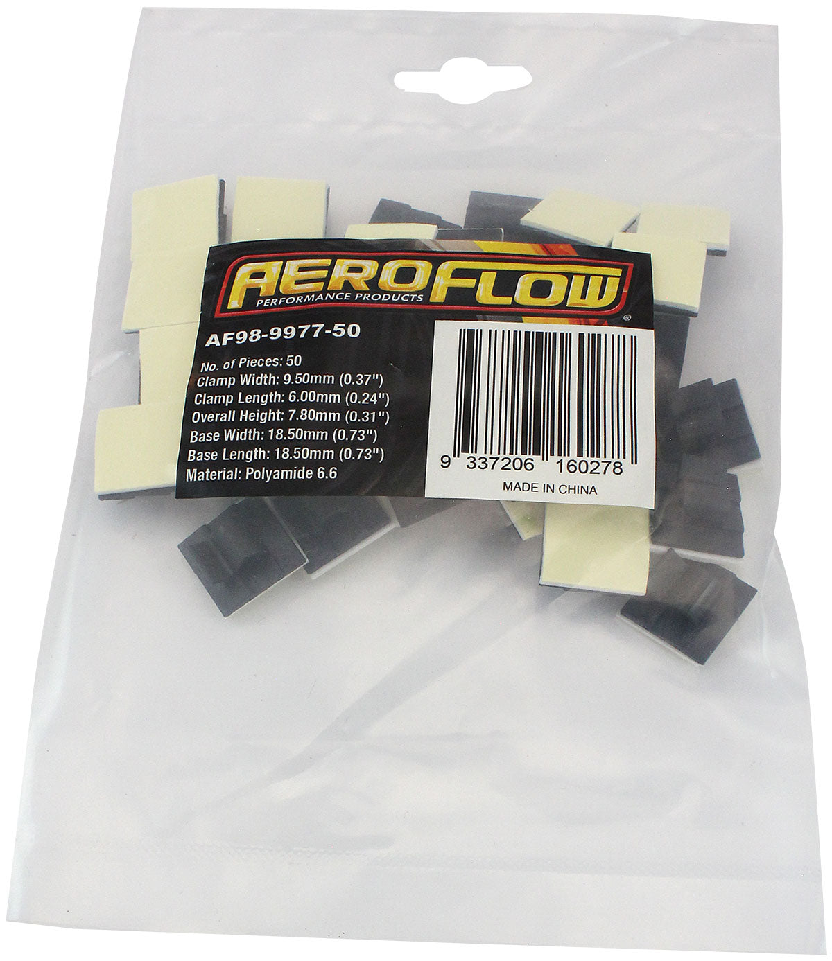 Cable Tie Mount Clamps 5mm Max Bundle PA66 3M Adhesive 50 Pac AF98-9977-50 - Aeroflow
