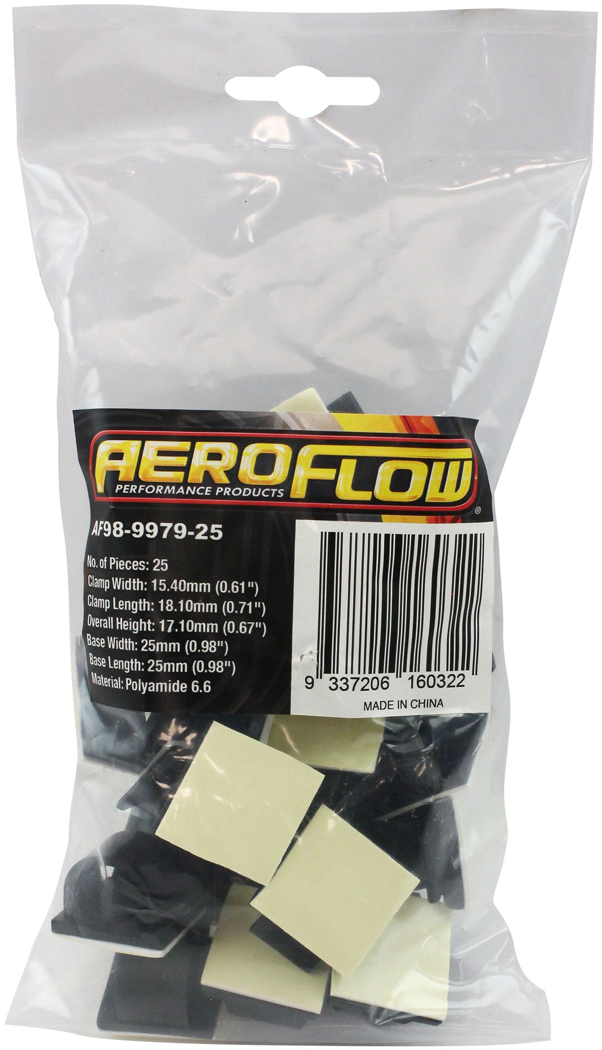 Cable Tie Mount Clamp 16mm Max Bundle PA66 3M Adhesive 25 Pac AF98-9979-25 - Aeroflow