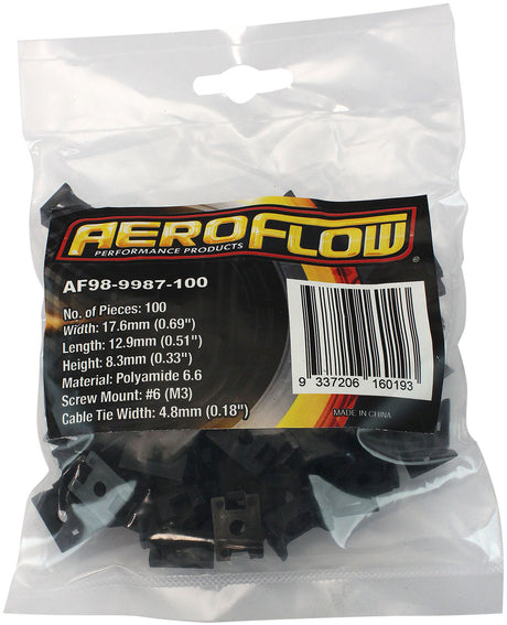 Cable Tie Screw Mounts 17mm x 12.9mm M3 Hole PA66 100 Pack AF98-9987-100 - Aeroflow