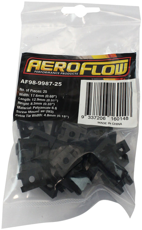 Cable Tie Screw Mounts 17mm x 12.9mm M3 Hole PA66 25 Pack AF98-9987-25 - Aeroflow