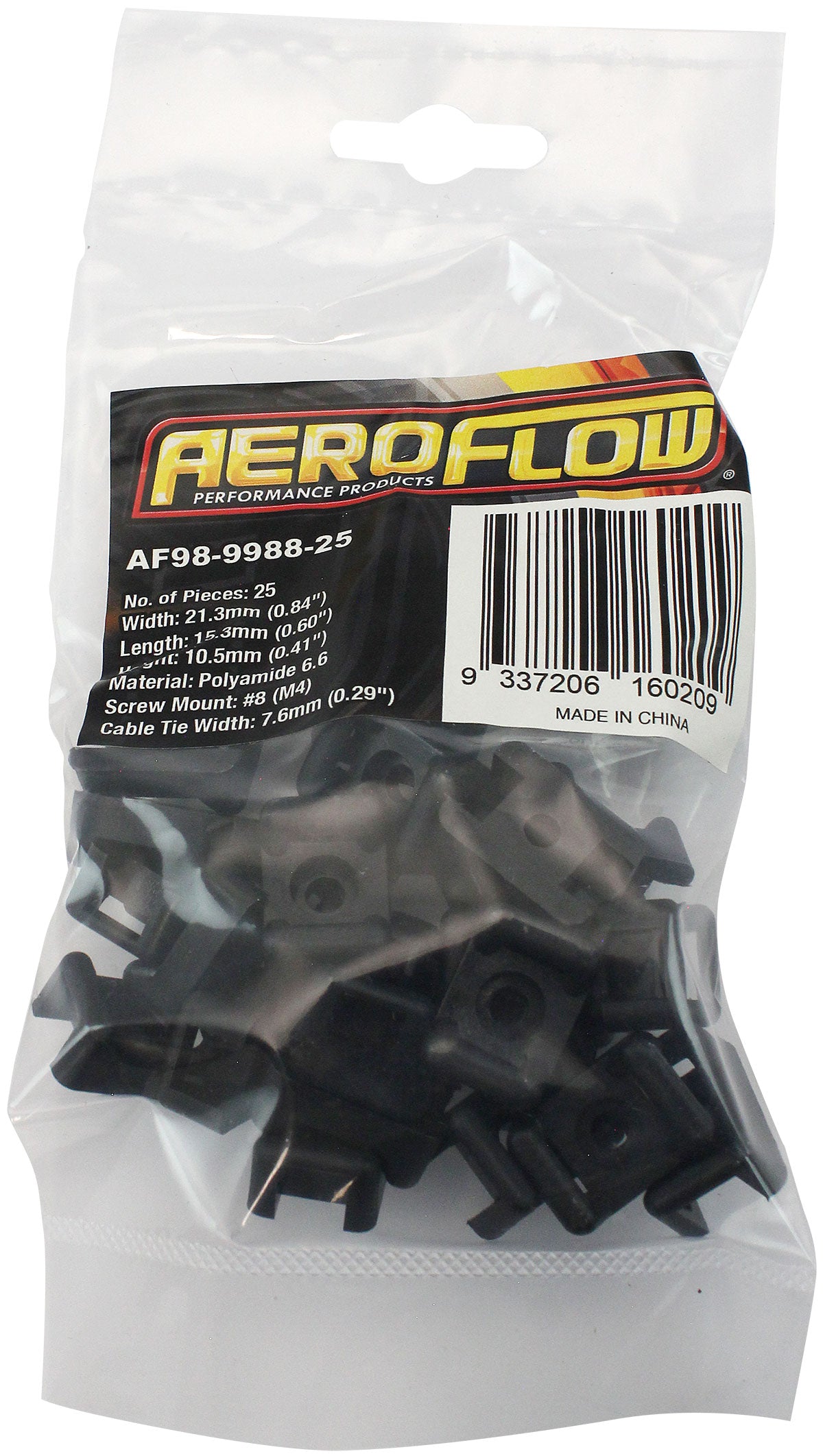 Cable Tie Screw Mounts 21mm x 15mm M4 Hole PA66 25 Pack AF98-9988-25 - Aeroflow