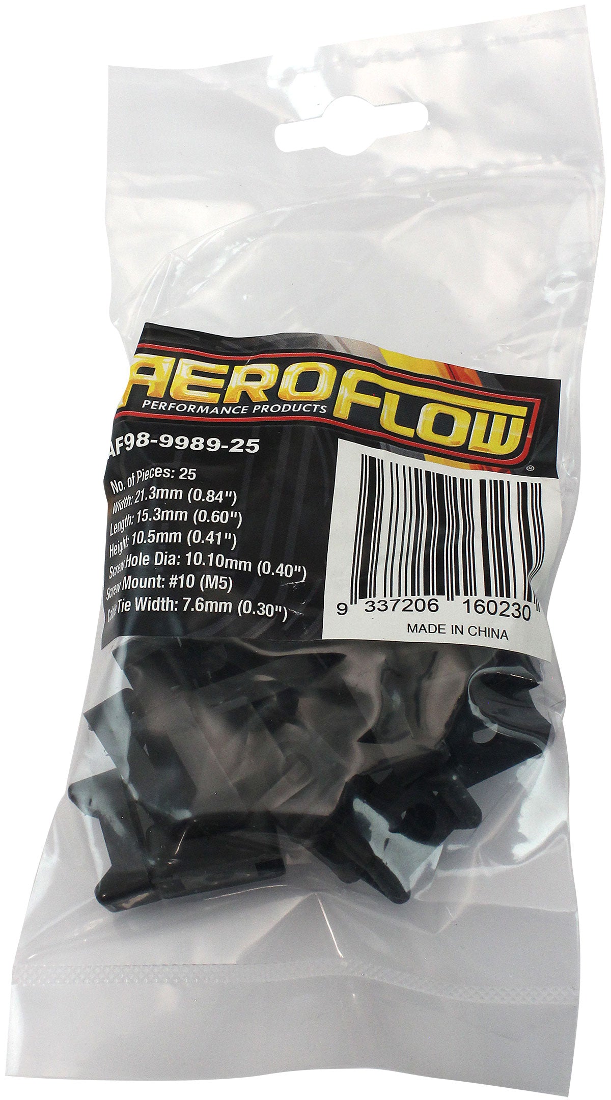 Cable Tie Screw Mounts 21mm x 10.1mm M5 Hole PA66 25 Pack AF98-9989-25 - Aeroflow