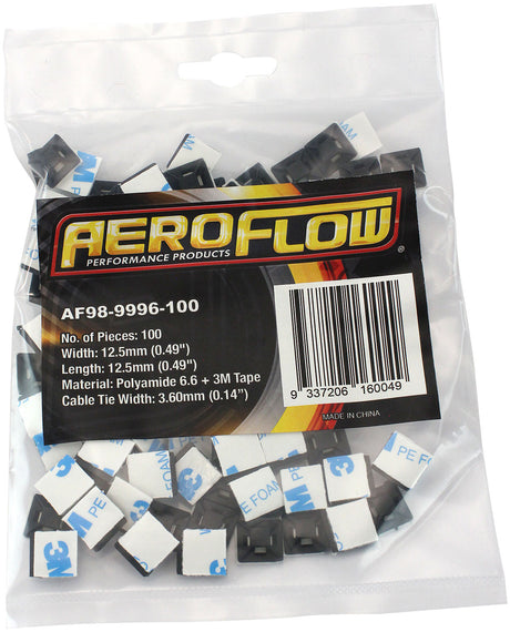 Cable Tie Mounts 12.5 x 12.5mm Nylon 3M Pad Mount Black AF98-9996-100 - Aeroflow