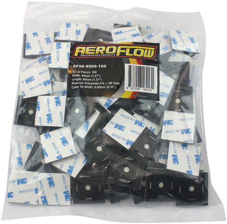 Cable Tie Mounts 40mm x 40mm Nylon 3M Pad Mount Black AF98-9999-100 - Aeroflow