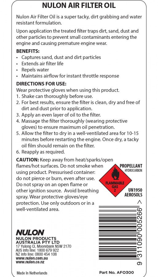 Pro-Strength Air Filter Oil 300ml - Nulon | Universal Auto Spares