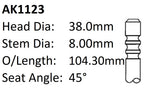 BMW M10B185A Exhaust Valve AK1123 - Austral | Universal Auto Spares