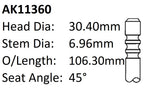 BMW 525I M50 Exhaust Valve AK11360 - Austral | Universal Auto Spares