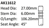 BMW 320I 520I DOHC 24V Exhaust Valve AK11612 - Austral | Universal Auto Spares