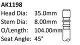 BMW 318 518 Exhaust Valve AK1198 - Austral | Universal Auto Spares