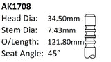 Chrysler 225 Exhaust Valve AK1708 - Austral | Universal Auto Spares