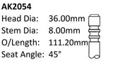Ford 2000 1.417 Exhaust Valve AK2054 - Austral | Universal Auto Spares
