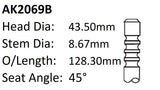 Ford 351C 1.709 4V M/G Exhaust Valve AK2069B - Austral | Universal Auto Spares