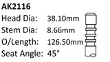 Ford 250 X Flow 1.500 Exhaust Valve AK2116 - Austral | Universal Auto Spares
