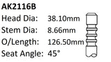 Ford 250 X Flow 1.500 Exhaust Valve AK2116B - Austral | Universal Auto Spares