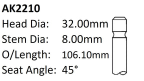 Holden 16JH Camira Exhaust Valve AK2210 - Austral | Universal Auto Spares