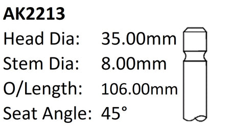 Holden 18JC 18LE Exhaust Valve AK2213 - Austral | Universal Auto Spares