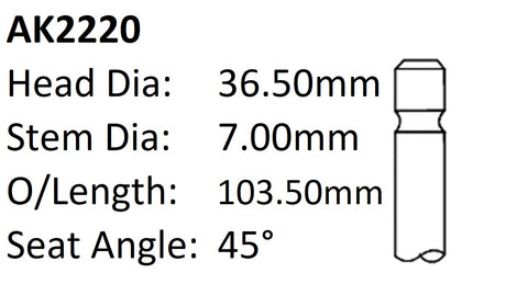 Holden 18LE 20JD Exhaust Valve AK2220 - Austral | Universal Auto Spares