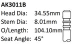 Ford 4.0L V6 Exhaust Valve AK3011B - Austral | Universal Auto Spares