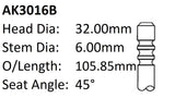 Ford 4.0L 24V 32mm Exhaust Valve AK3016B - Austral | Universal Auto Spares