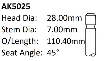 Dai ED10 ED20 Exhaust Valve AK5025 - Austral | Universal Auto Spares