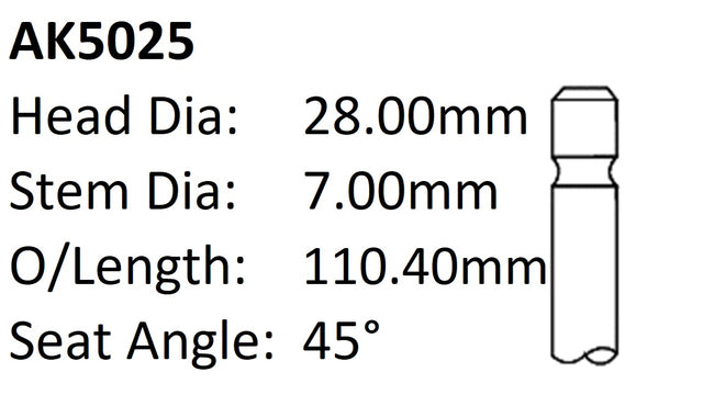 Dai ED10 ED20 Exhaust Valve AK5025 - Austral | Universal Auto Spares