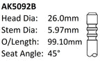 Volkswagen Cnea 2.0LCRDI Exhaust Valve AK5092B - Austral | Universal Auto Spares