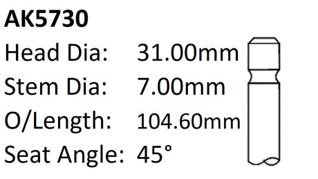 Holden C14SE 8V Exhaust Valve AK5730 - Austral | Universal Auto Spares