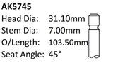Daewoo A15SM 8V Exhaust Valve AK5745 - Austral | Universal Auto Spares