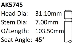 Daewoo A15SM 8V Exhaust Valve AK5745 - Austral | Universal Auto Spares