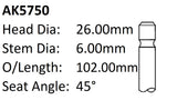 Daewoo A15MF A16DMS Exhaust Valve AK5750 - Austral | Universal Auto Spares