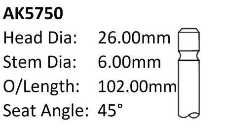 Daewoo A15MF A16DMS Exhaust Valve AK5750 - Austral | Universal Auto Spares