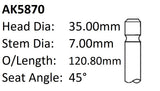 Honda A20A ES ET Exhaust Valve AK5870 - Austral | Universal Auto Spares