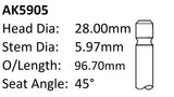 Ford ZH20 Mondeo Exhaust Valve AK5905 - Austral | Universal Auto Spares