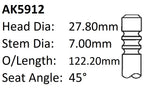 Ford Transit 2.4TD 16V Exhaust Valve AK5912 - Austral | Universal Auto Spares