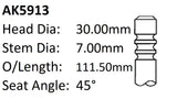 Ford Transit 2.3L 16V Exhaust Valve AK5913 - Austral | Universal Auto Spares
