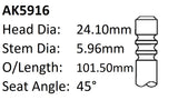 Ford Fyja Exhaust Valve AK5916 - Austral | Universal Auto Spares