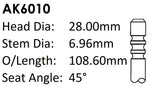 Alfa Romeo AR323.10 Exhaust Valve AK6010 - Austral | Universal Auto Spares