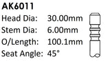 Alfa Romeo 939A5 Exhaust Valve AK6011 - Austral | Universal Auto Spares