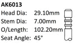 Alfa Romeo 324.01 324.05 Exhaust Valve AK6013 - Austral | Universal Auto Spares