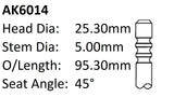Fiat 312A2 Exhaust Valve AK6014 - Austral | Universal Auto Spares